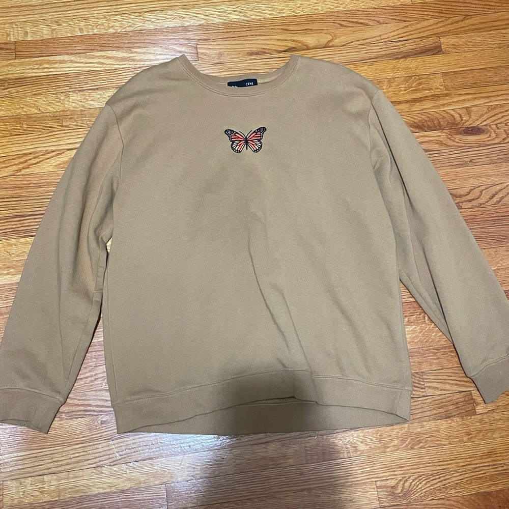 Butterfly Drop Shoulder Sweatshirt Loose Fit Embroidered